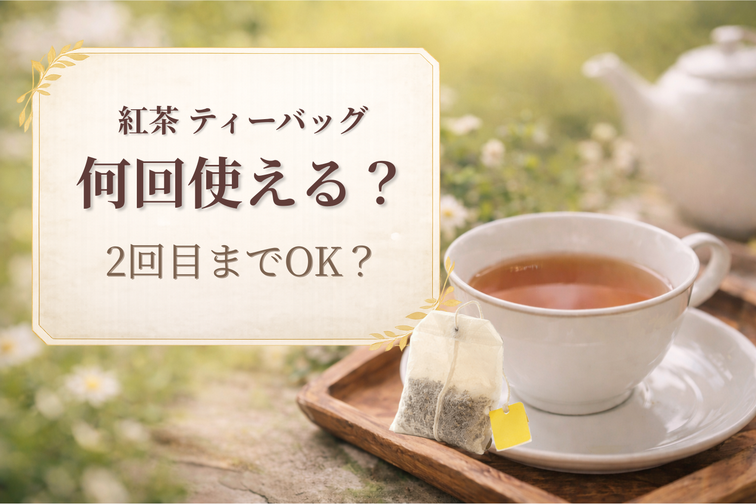 紅茶のティーバッグは何回使えるかを解説するイメージ（カップとティーバッグ）